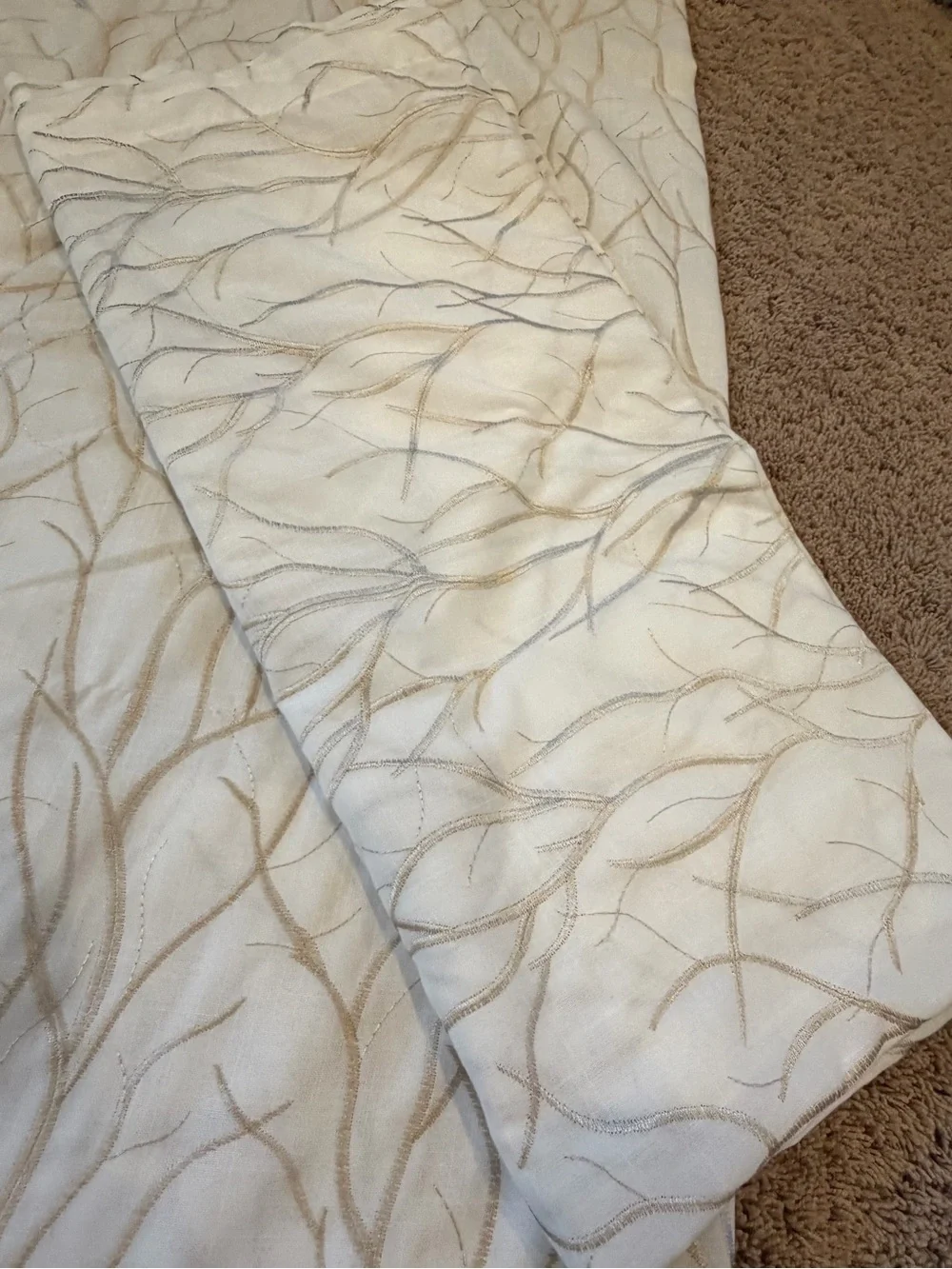Set of 2 Twin Six Embroidered Curtains Tree Branch white tan 95 x 52 faux linen